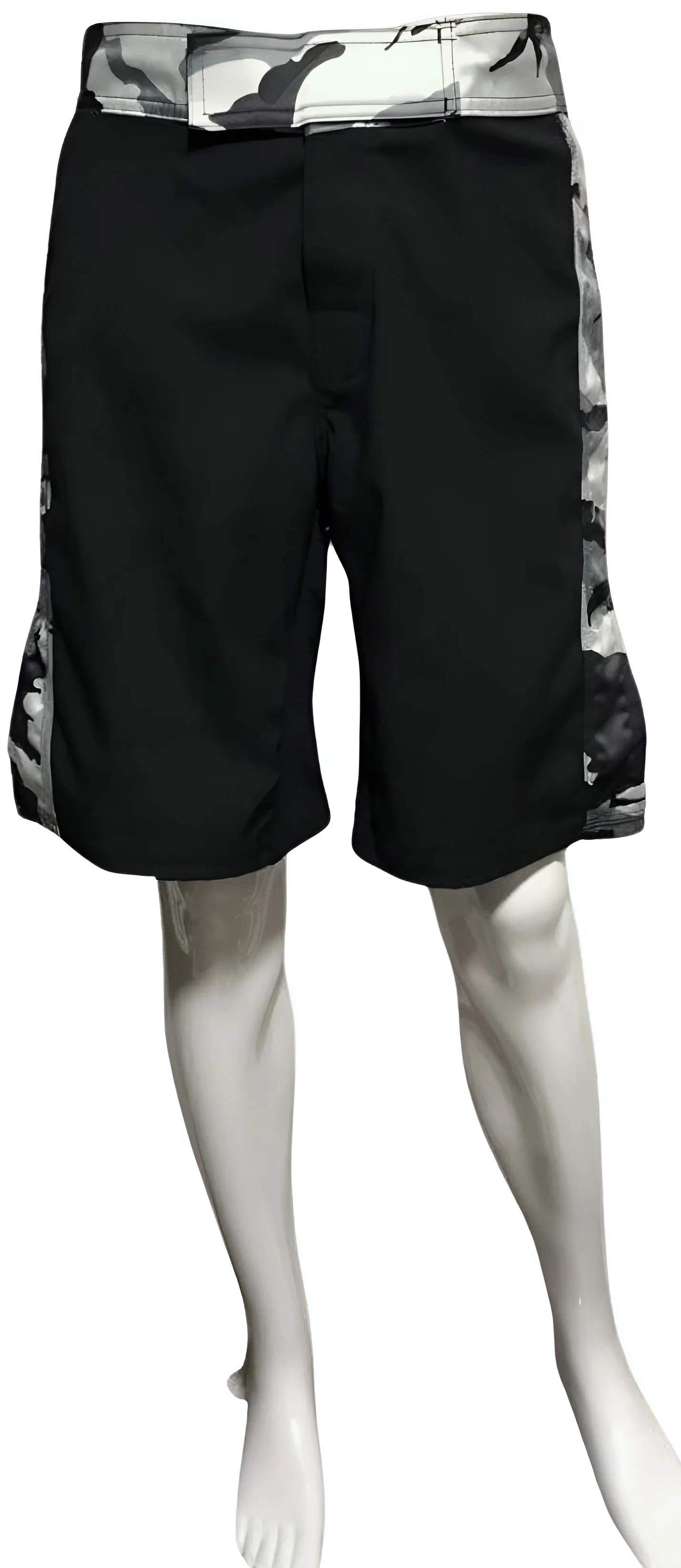 ^GRAPPLING FIGHT SHORTS^ (BLACK-CAMO) ~HOOK & LOOP WAIST CLOSURE~