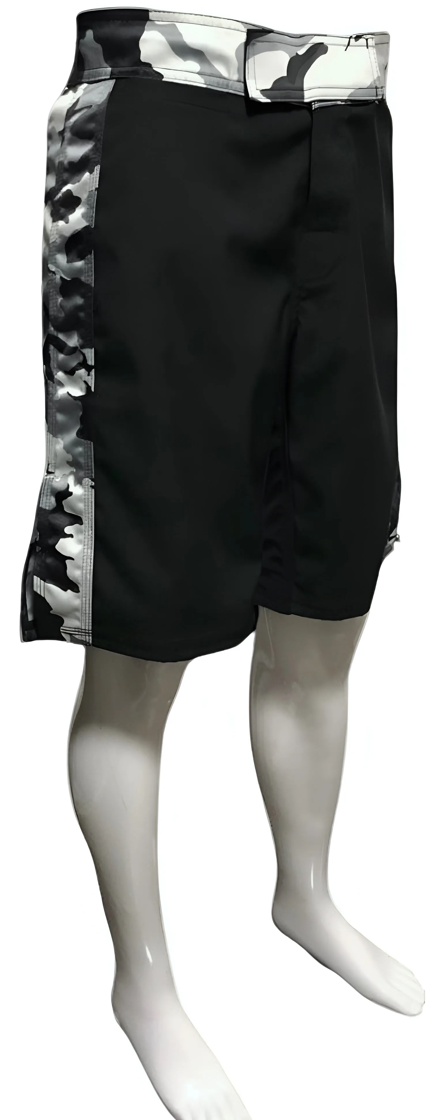 ^GRAPPLING FIGHT SHORTS^ (BLACK-CAMO) ~HOOK & LOOP WAIST CLOSURE~