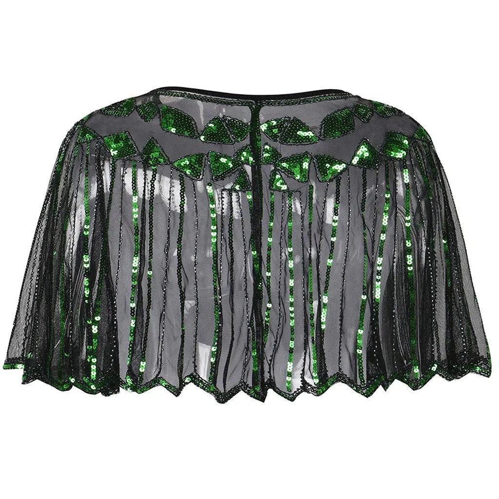 Great Gatsby 1920's Bridal Flapper Sequin Cape - Green