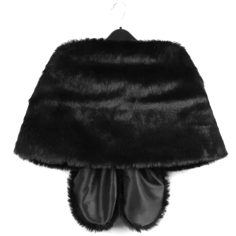 Great Gatsby 1920's Bridal Wedding Faux Fur Shawl Shawl - Black STYLE 2