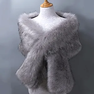 Great Gatsby 1920's Bridal Wedding Faux Fur Shawl Wrap - Grey