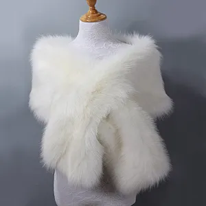 Great Gatsby 1920's Bridal Wedding Faux Fur Shawl Wrap - Off White