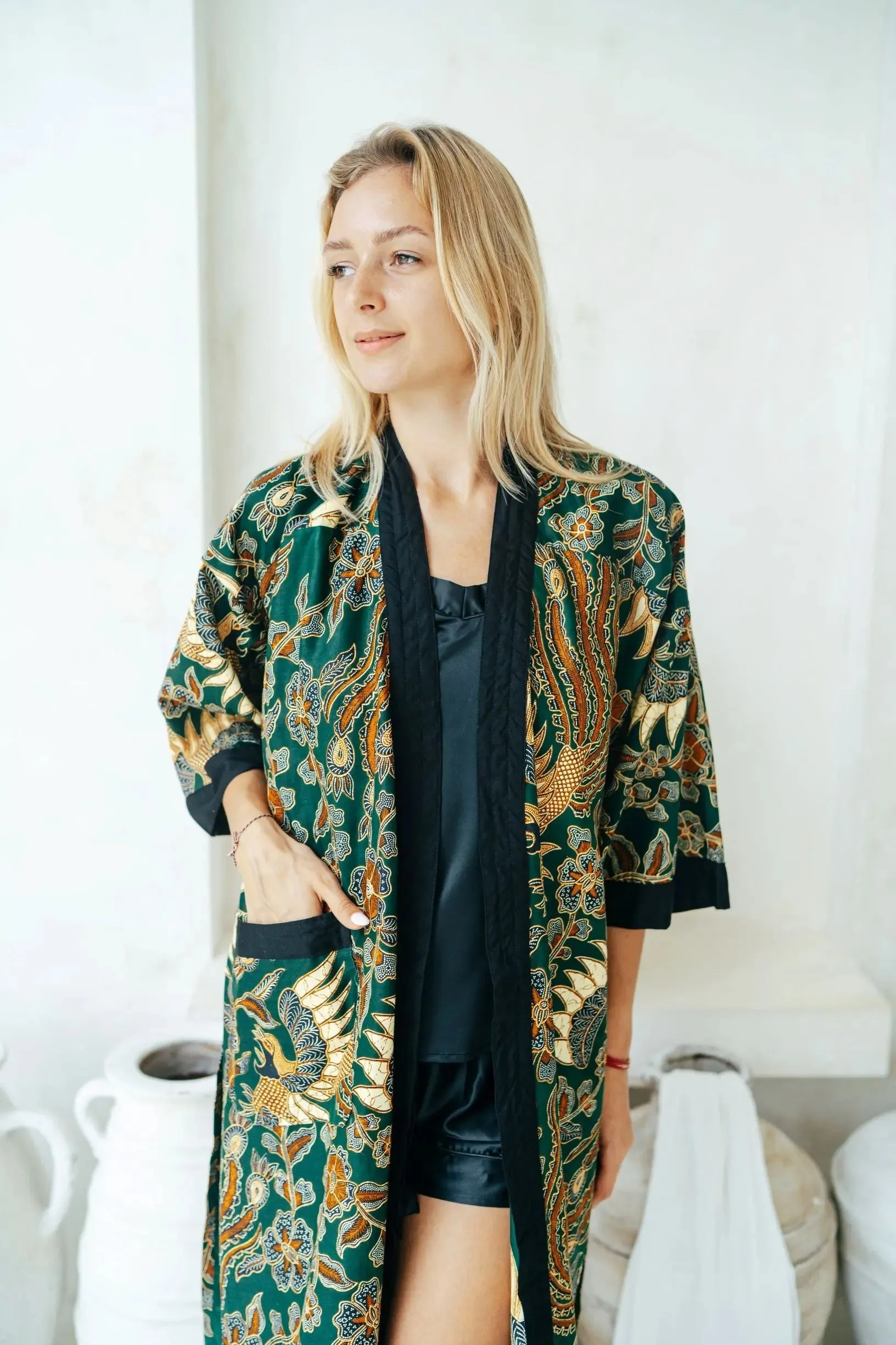 Green Batik Kimono Robe