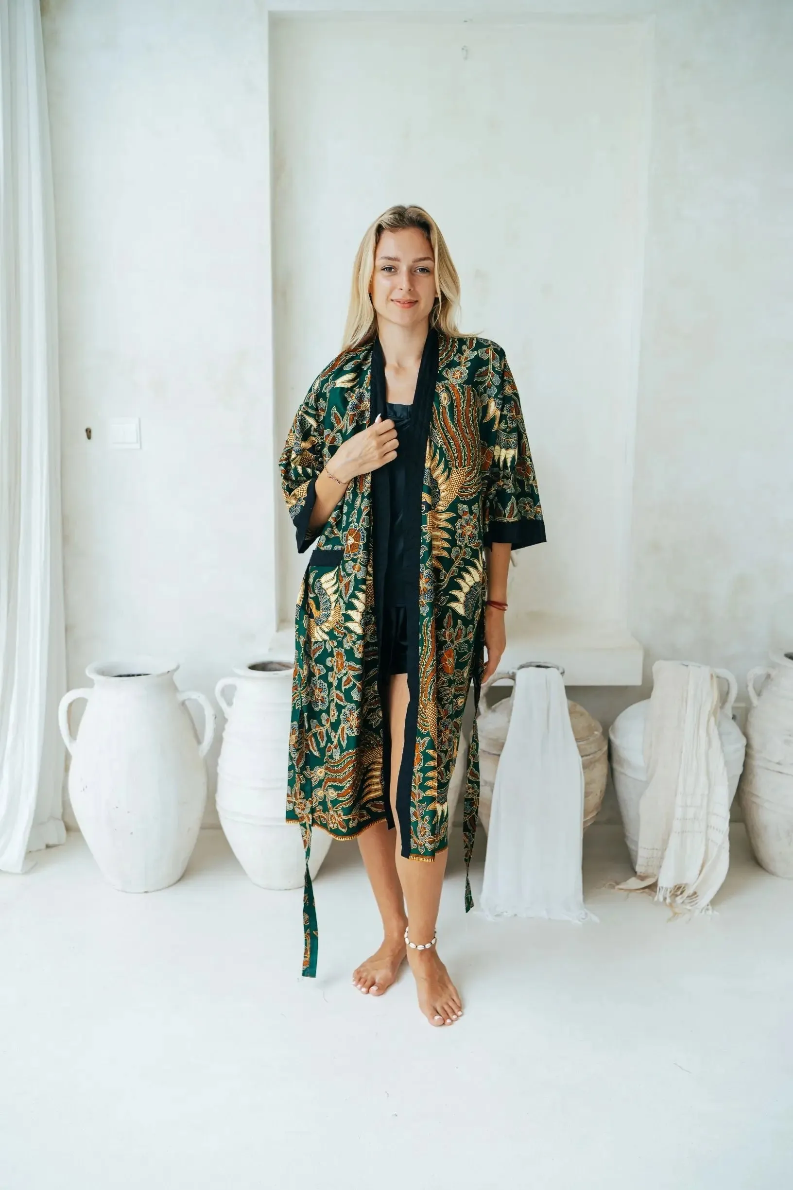 Green Batik Kimono Robe