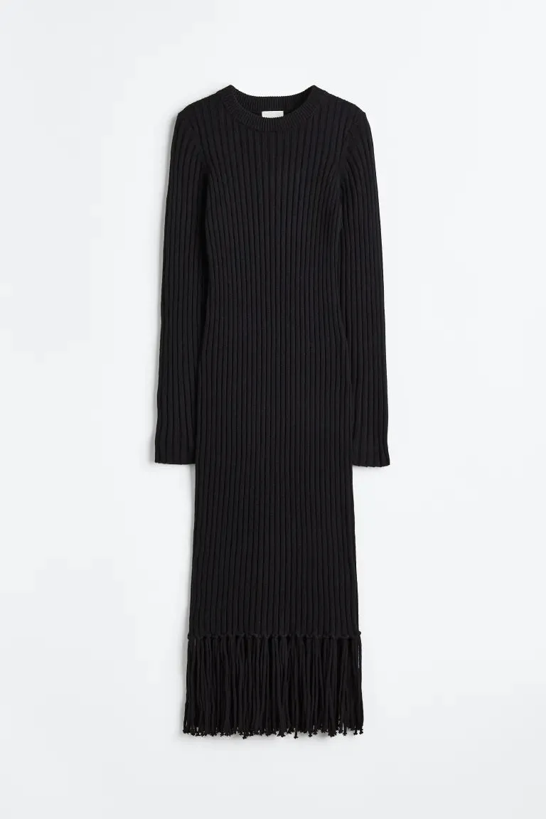 H&M fringed dress, black