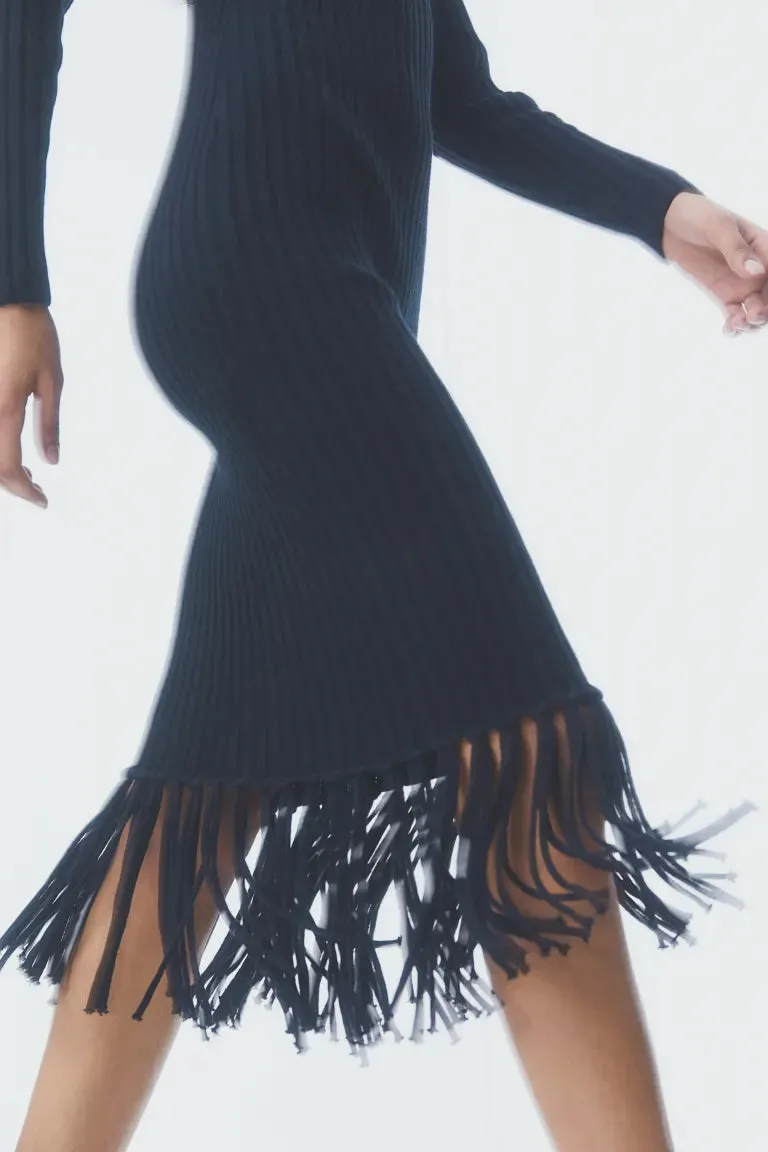 H&M fringed dress, black