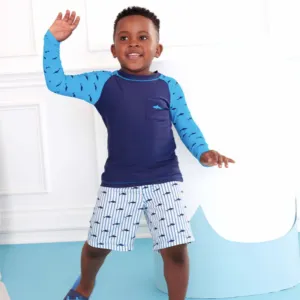 Hatley LS Rashguard   Board Shorts Swim Set - Sharks Silhouettes