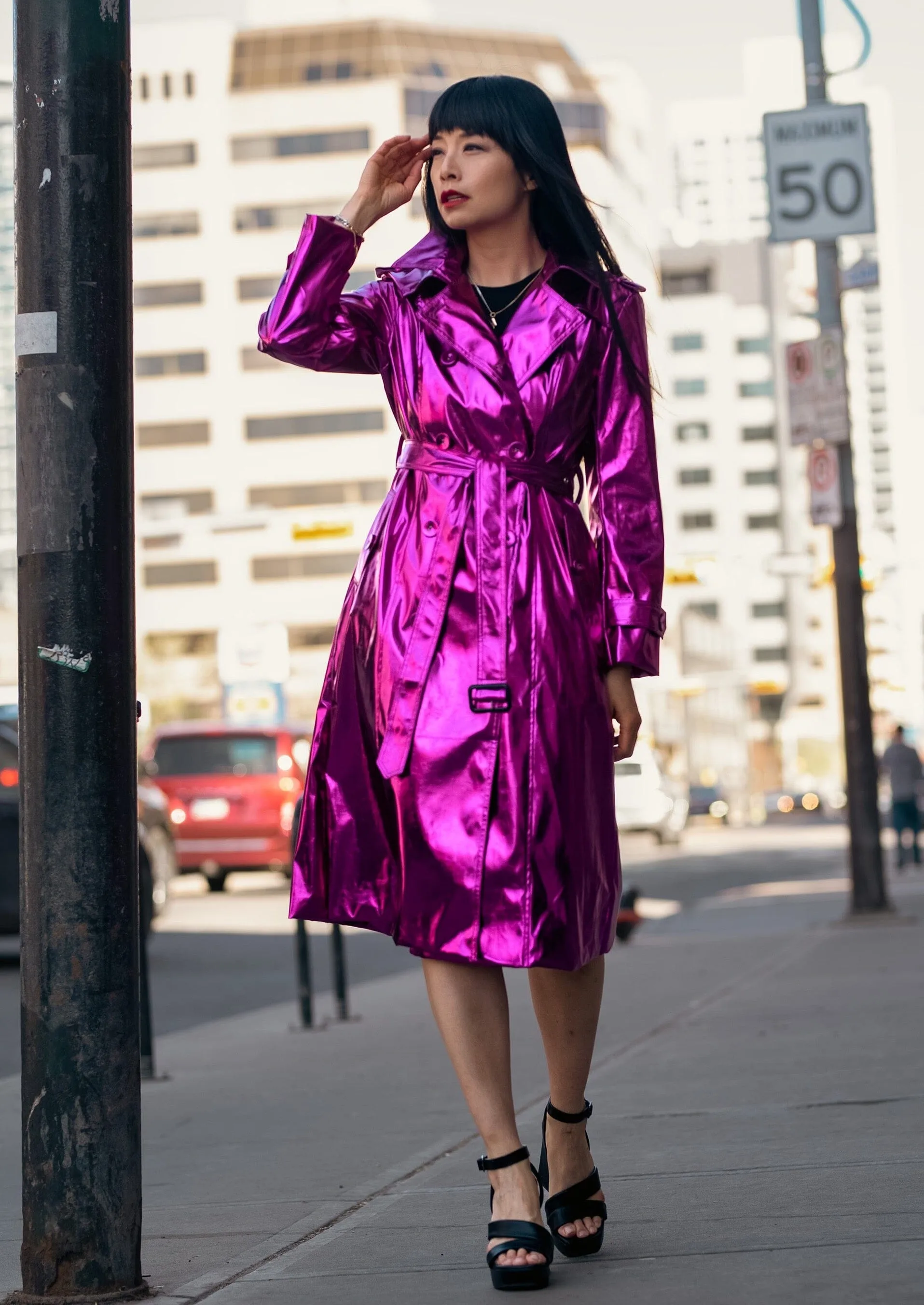 Hot Pink Metallic Trench