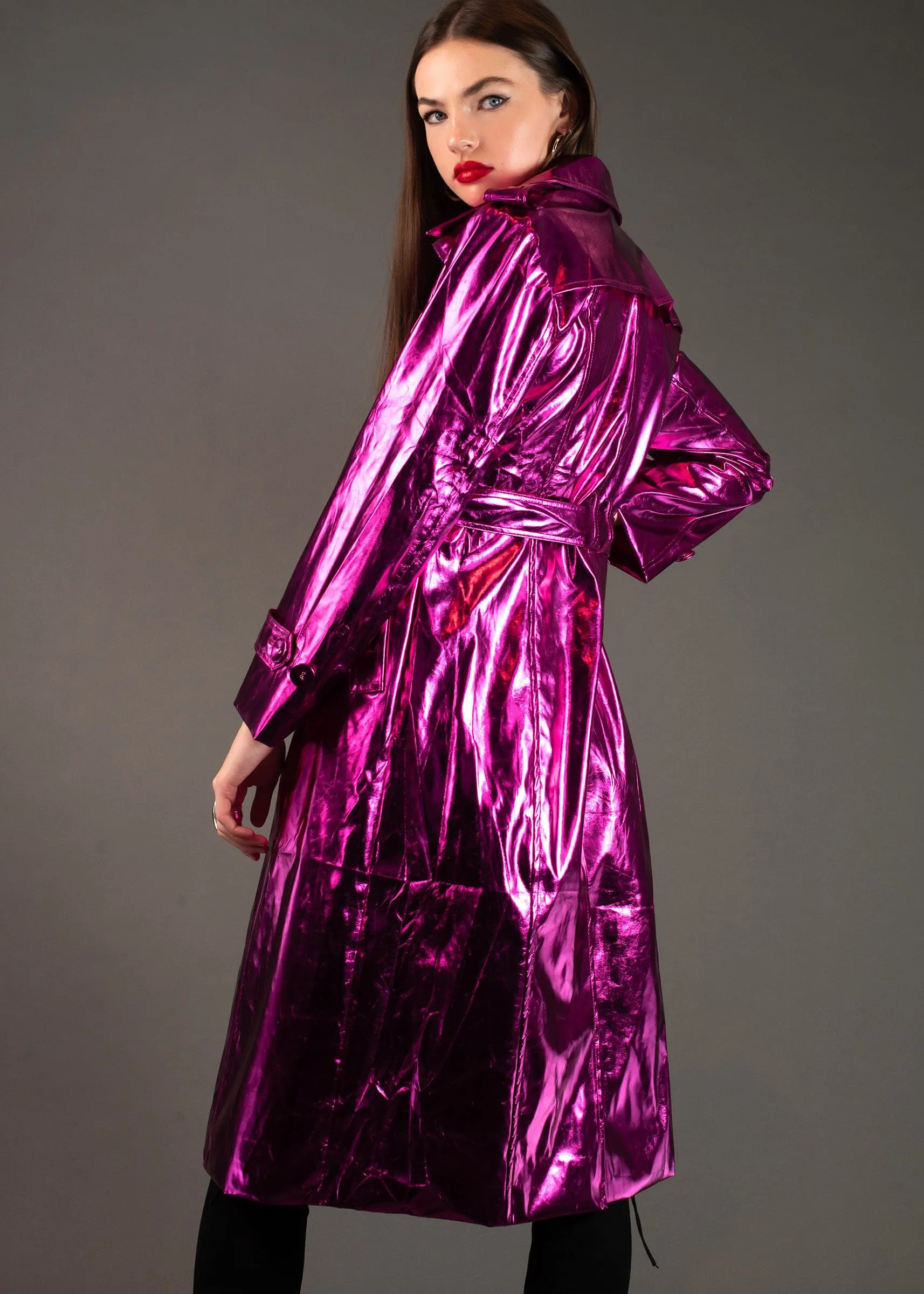 Hot Pink Metallic Trench