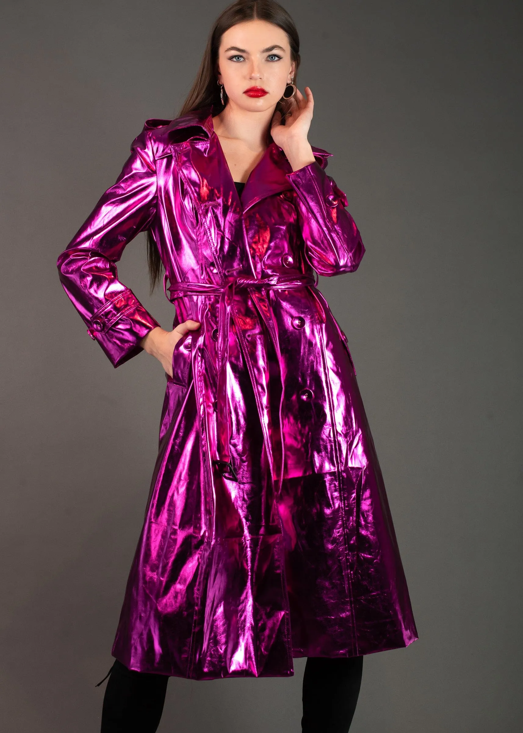 Hot Pink Metallic Trench