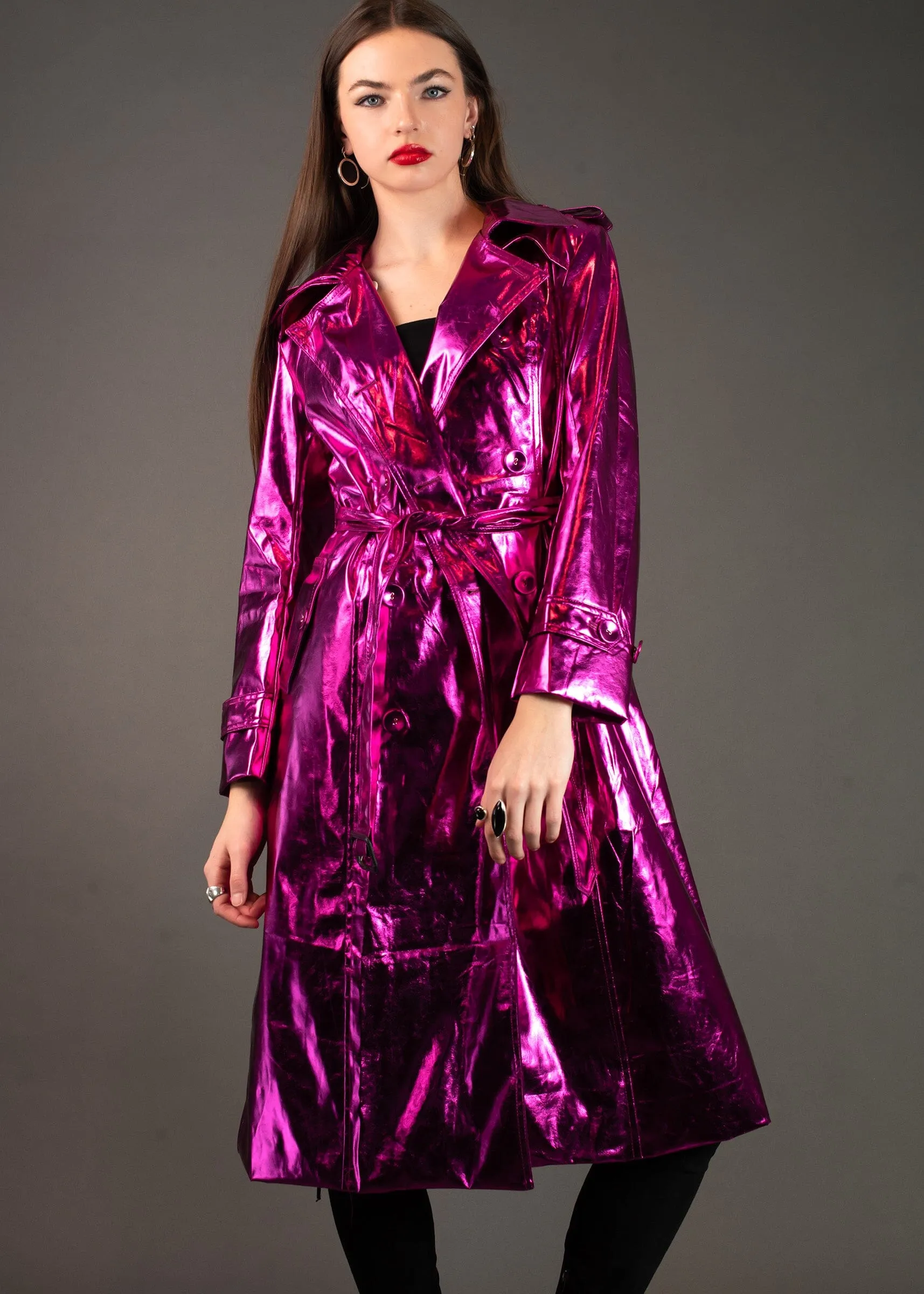 Hot Pink Metallic Trench