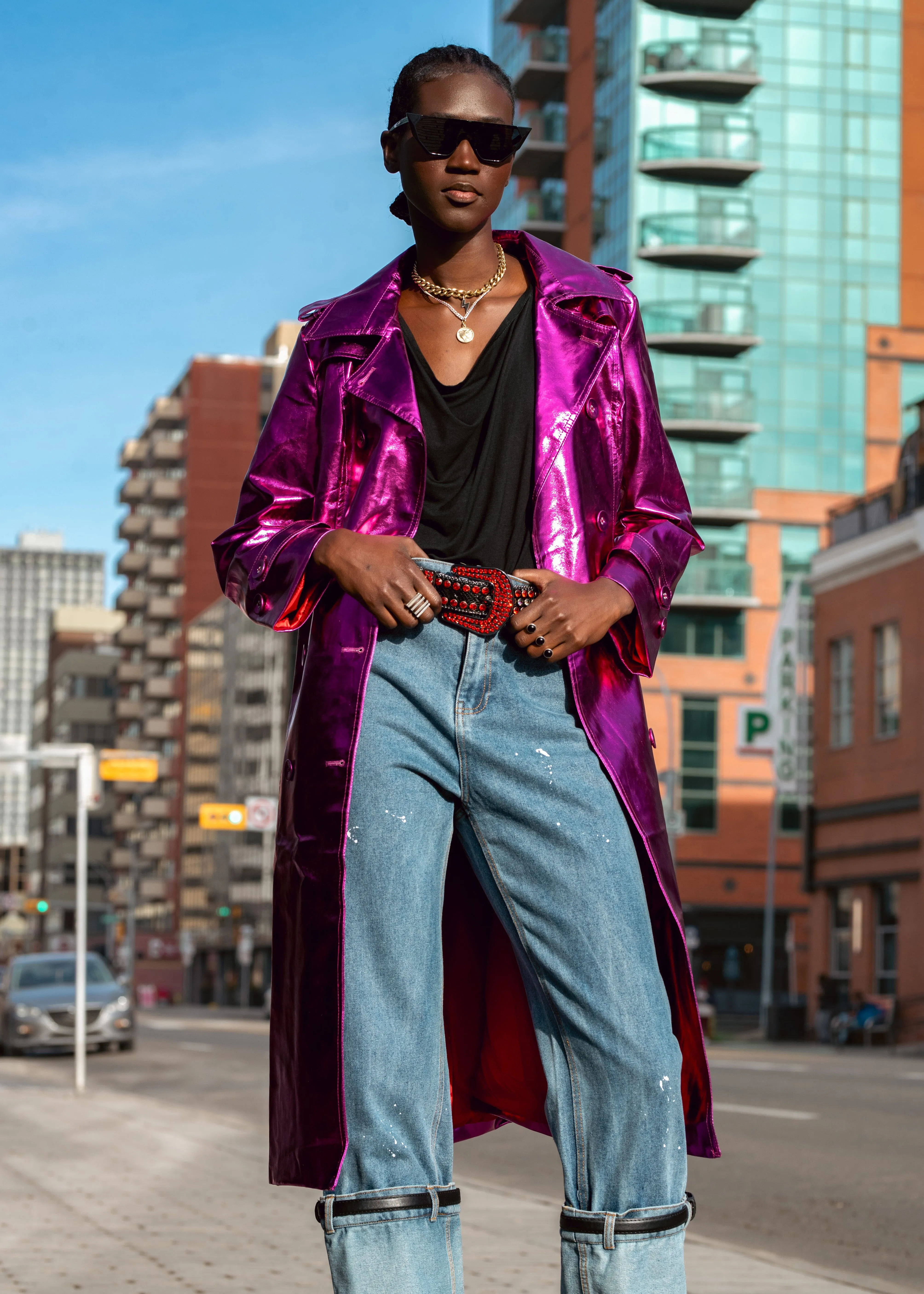 Hot Pink Metallic Trench