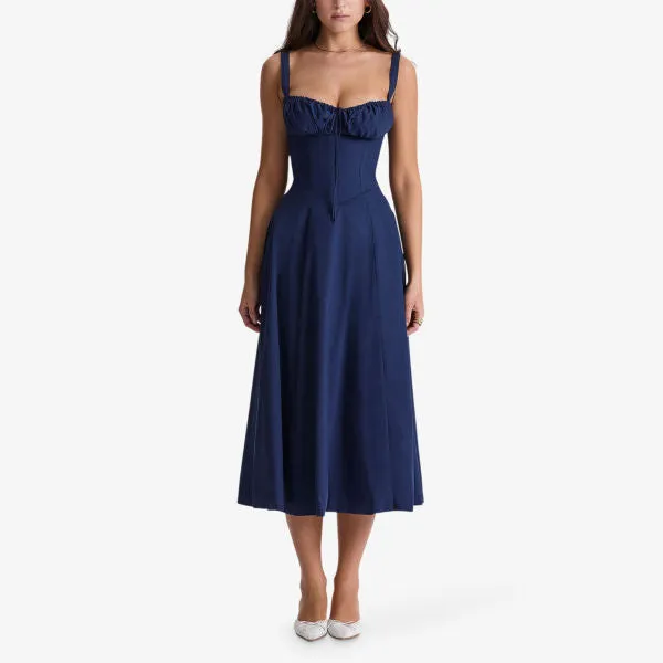 House Of Cb Cotton Blend Sleeveless Carmen Midi Dress, Navy