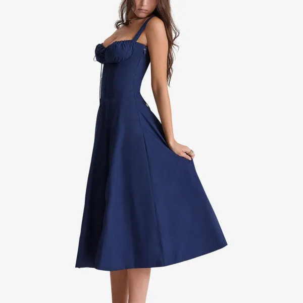 House Of Cb Cotton Blend Sleeveless Carmen Midi Dress, Navy