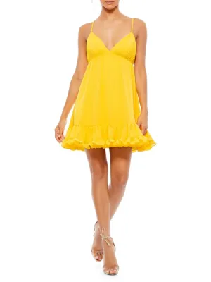 Ieena Mac Duggal Ruffle A-Line Mini Dress in Marigold