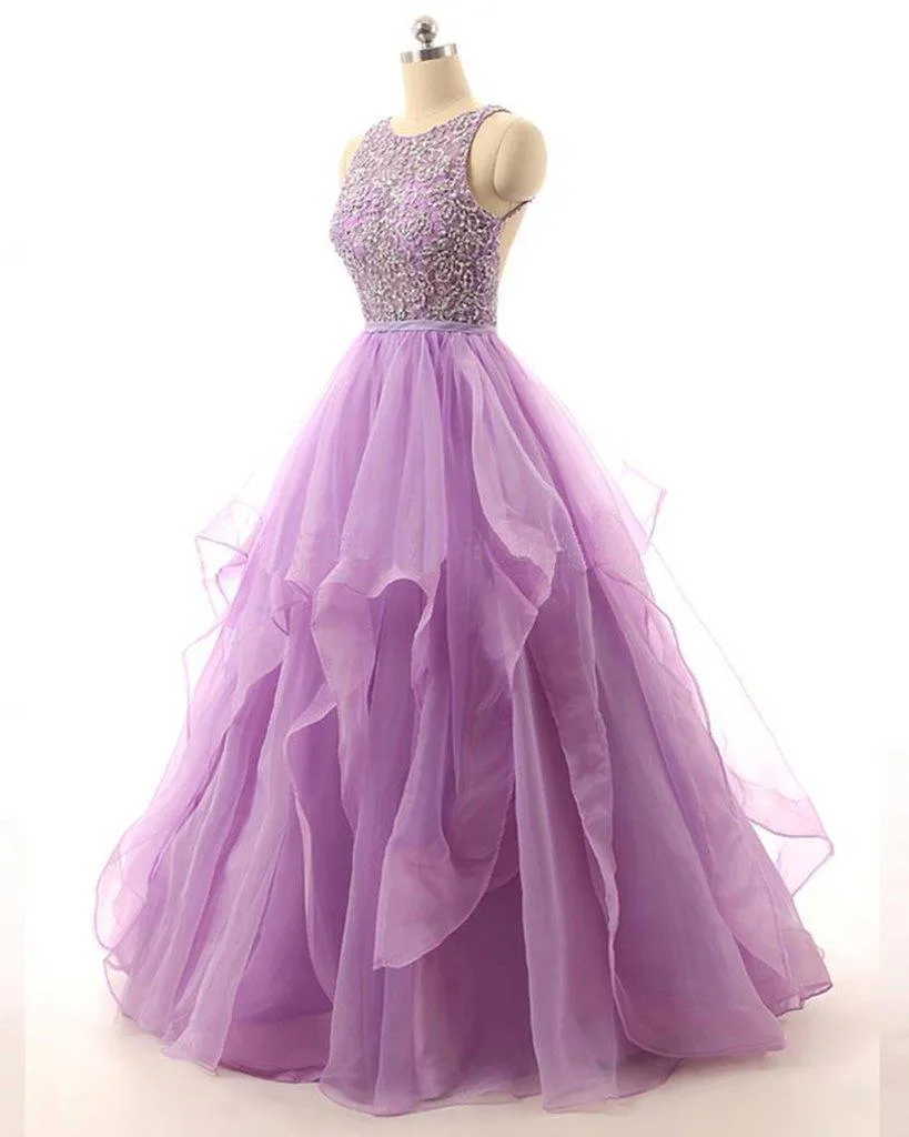 Illusion A-line Organza Evening Prom Dresses With Beading  PG574