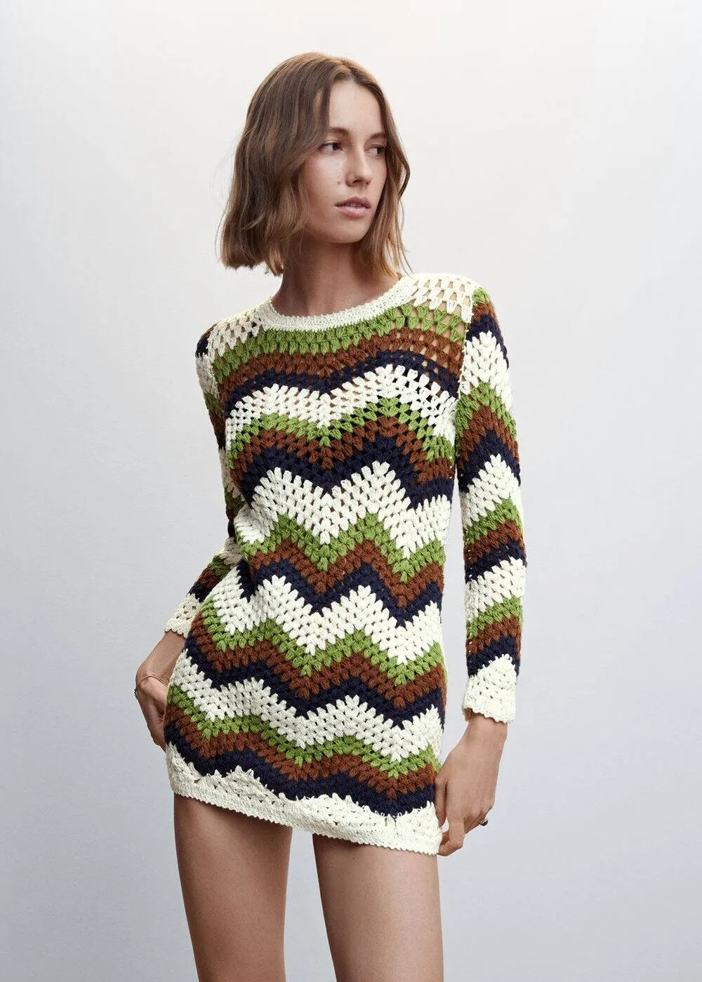 Knitted dress MANGO Ferrara, white