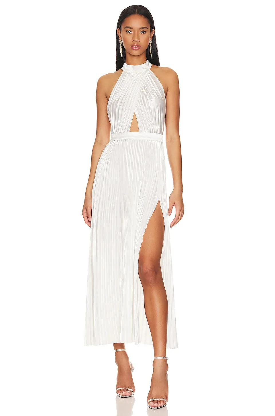 L'IDEE Renaissance Split Gown Dress, Blanc