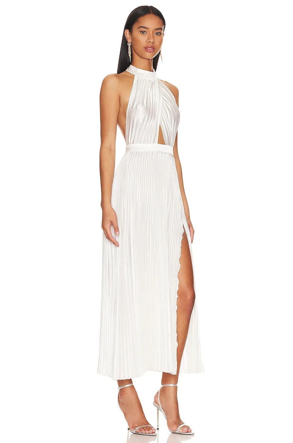 L'IDEE Renaissance Split Gown Dress, Blanc