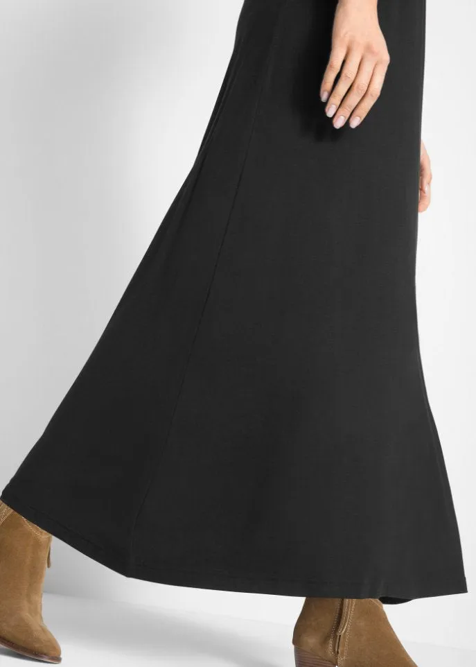 Light a-line viscose maxi dress with 3/4 sleeves Bpc Bonprix Collection, black