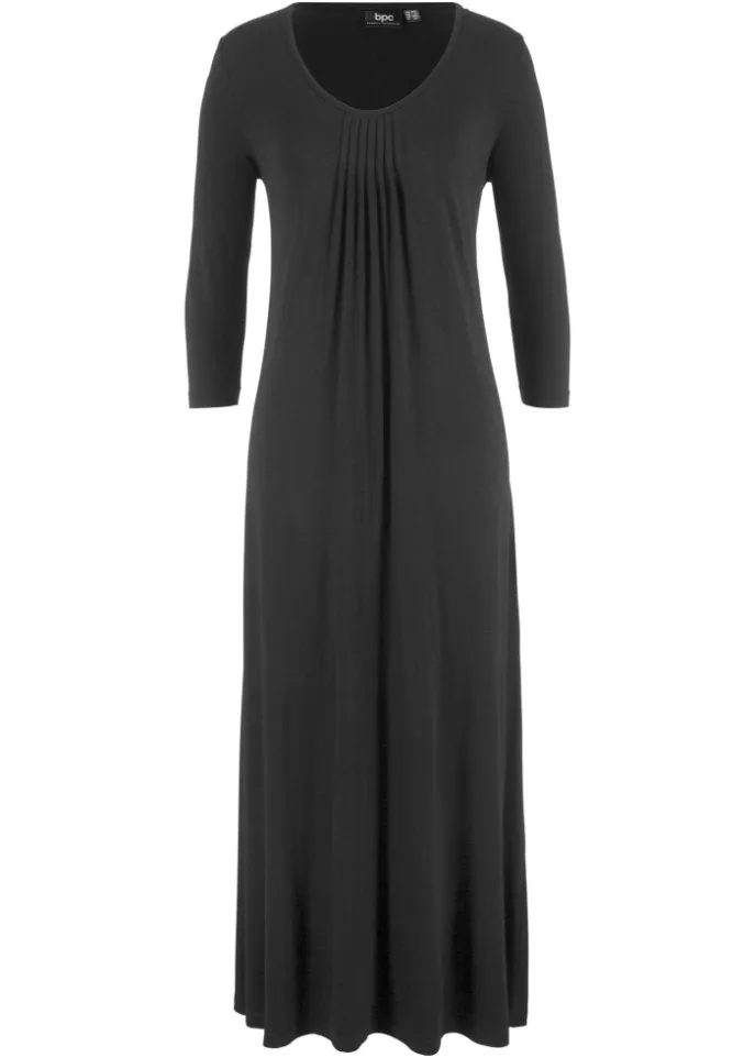 Light a-line viscose maxi dress with 3/4 sleeves Bpc Bonprix Collection, black