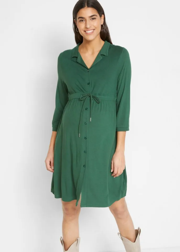 Maternity/nursing dress with collar Bpc Bonprix Collection, green