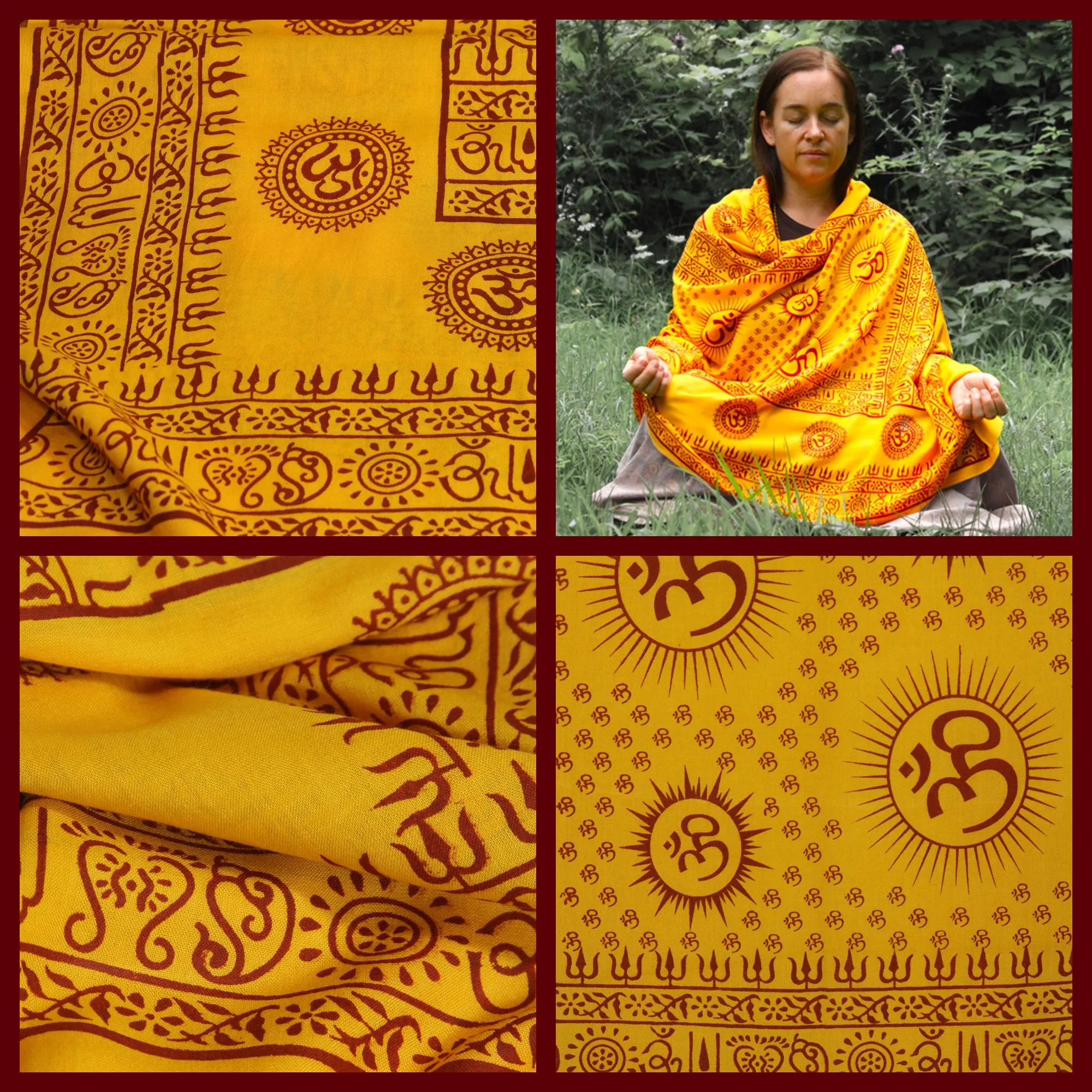 Meditation Yoga Prayer Shawl - Mantra Om - Yellow Large