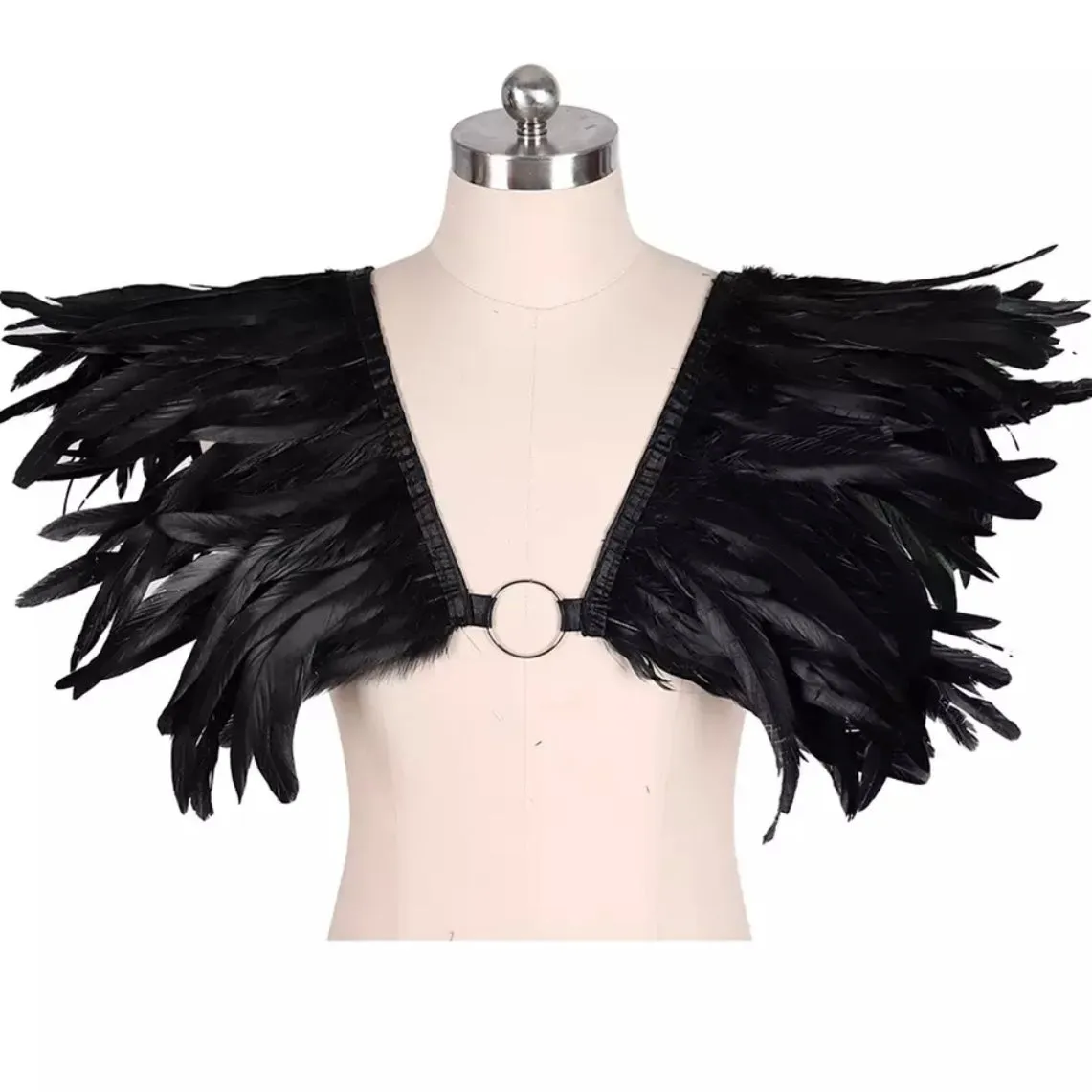 Men Victorian Cosplay Goth Feather Body Harness - Black (Style 6)