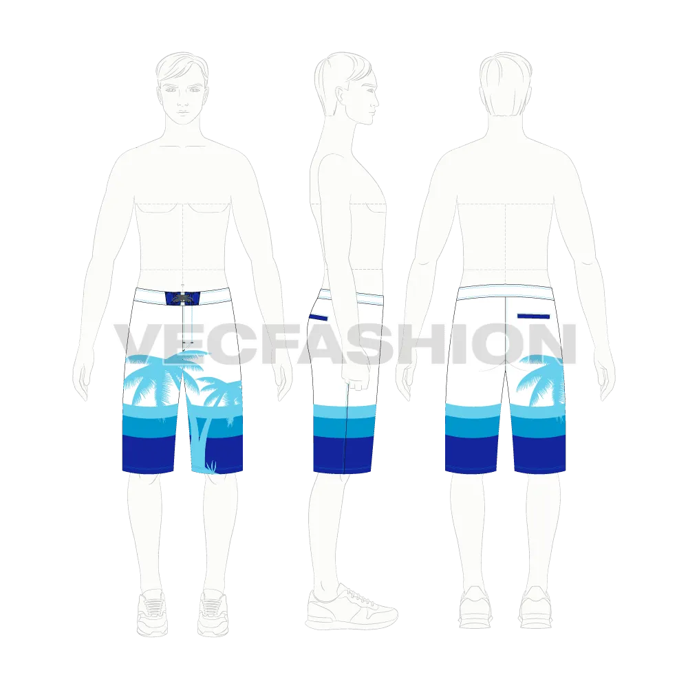 Mens Beach Board Shorts Vector Template