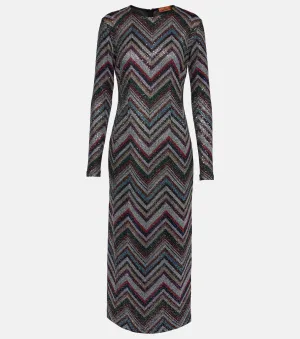 Midi dress with zigzag pattern and sequins Missoni, multicolor