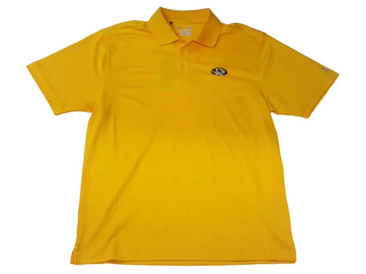 Missouri Tigers  Under Armour Heatgear Yellow Loose Fit SS Golf Polo T-Shirt (L)