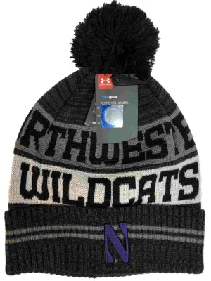 Northwestern Wildcats Under Armour Charcoal Gray Sideline Pom Pom Beanie Hat Cap