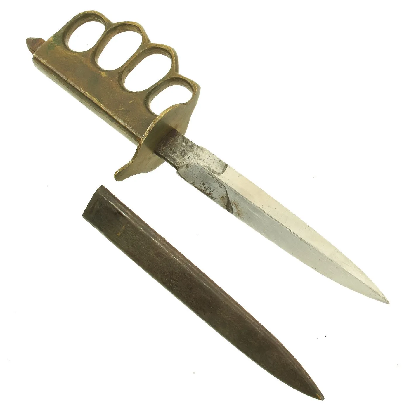 Original U.S. WWI Model 1918 Mark I Trench Knife with Unmarked Blade by AU LION with Steel Scabbard