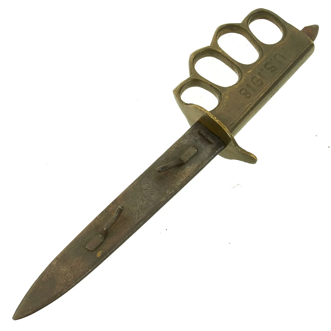 Original U.S. WWI Model 1918 Mark I Trench Knife with Unmarked Blade by AU LION with Steel Scabbard