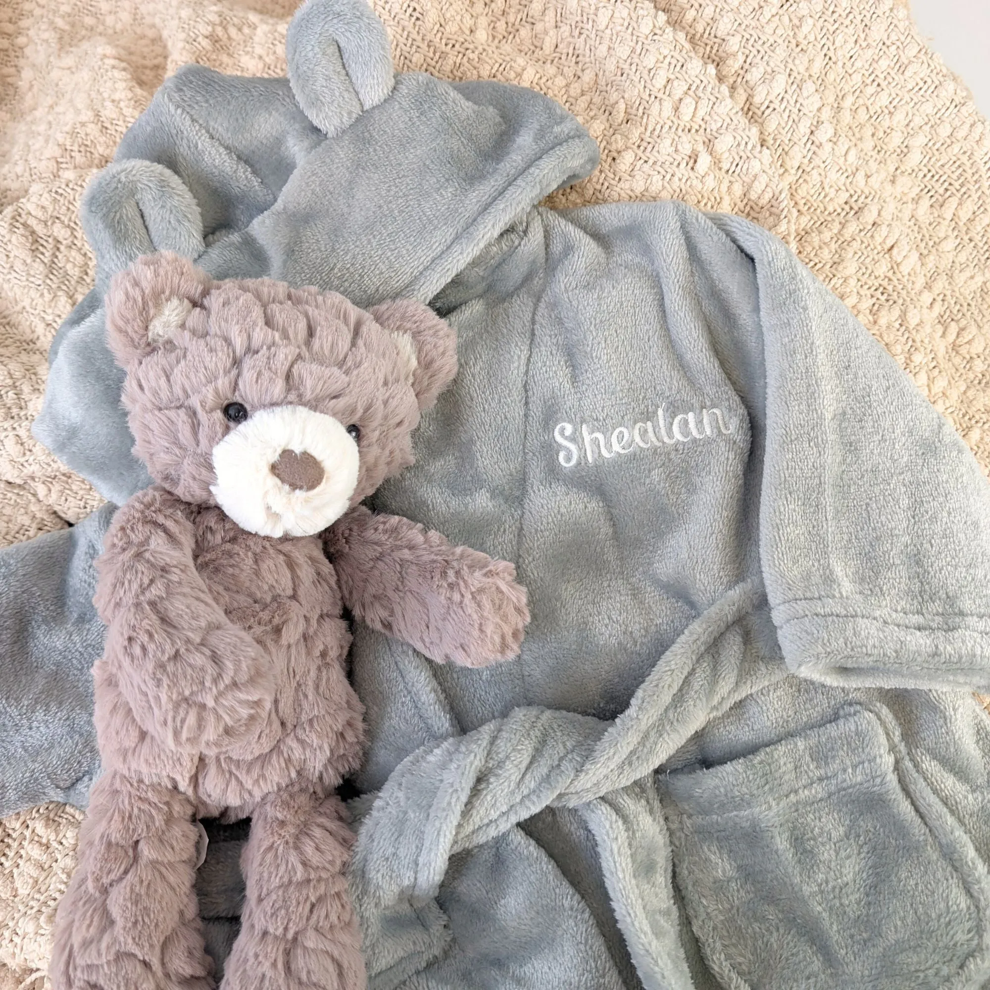 Personalisable Dressing Gown with Cute Ears - Grey