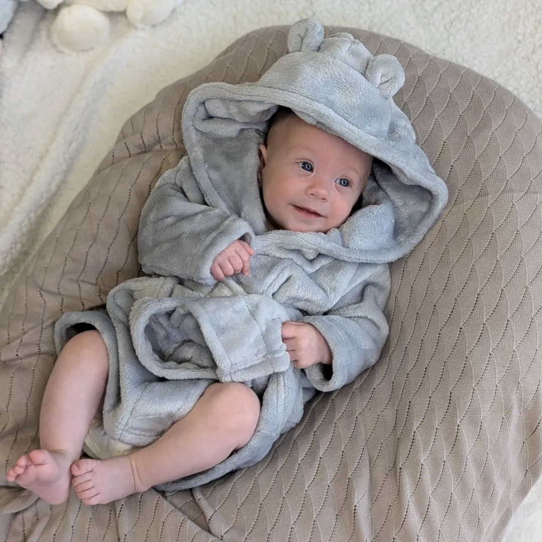 Personalisable Dressing Gown with Cute Ears - Grey