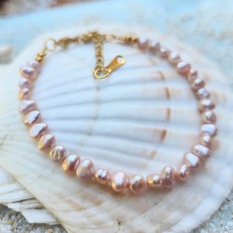 PINK BAROQUE PEARL WATERPROOF 18K GOLD BRACELET