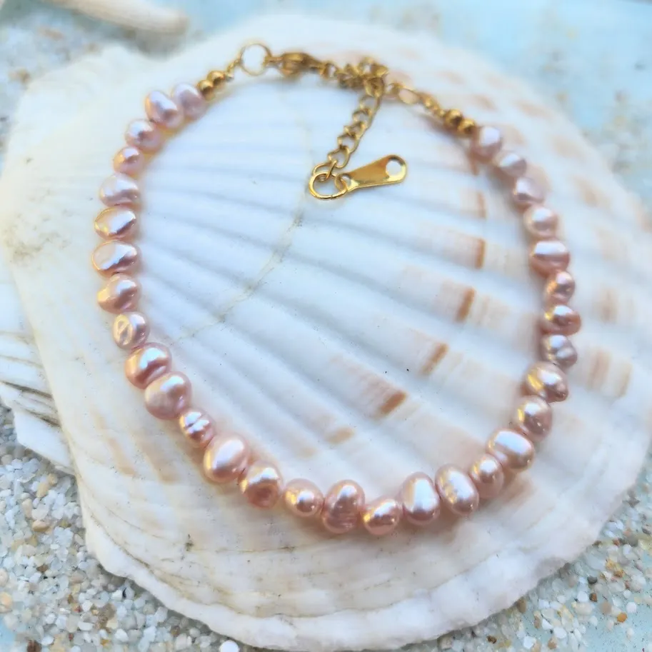 PINK BAROQUE PEARL WATERPROOF 18K GOLD BRACELET