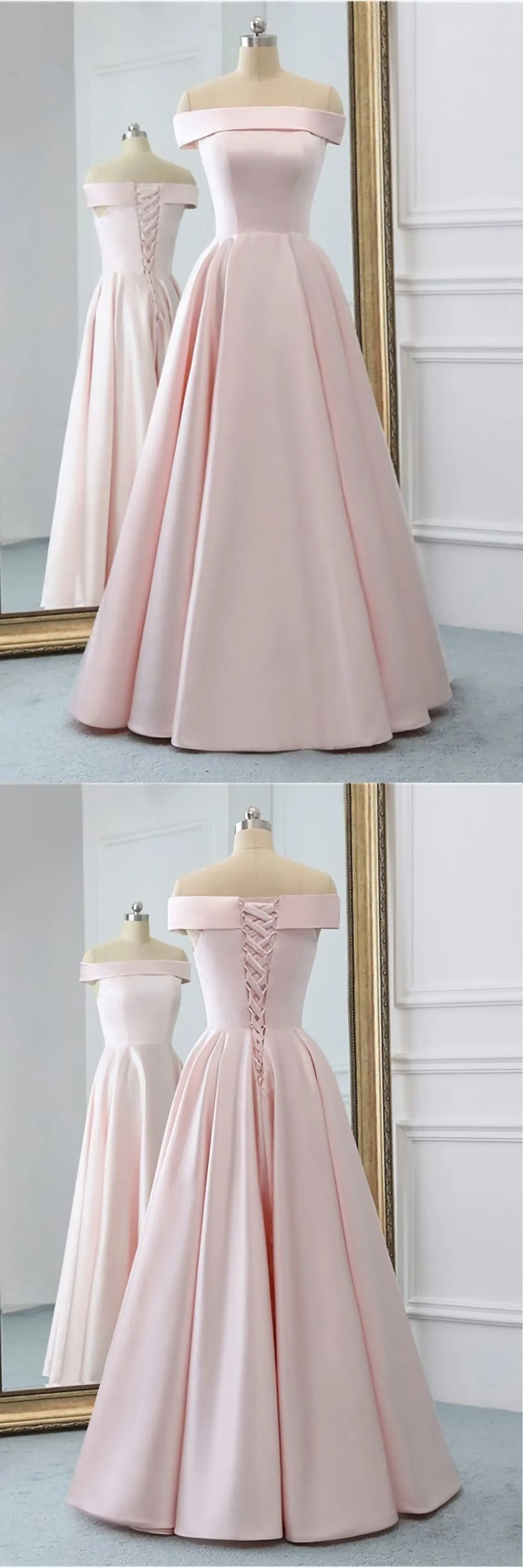 Pink Satin Long Evening Dress With Pockets Pink Prom Gowns