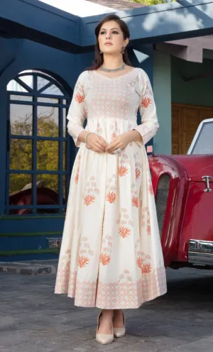 Pleasing Red Floral Cambric Printed Cotton Gown