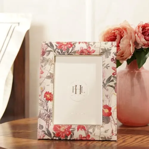 PURE HOME   LIVING White and Pink Floral Print Faux Leather Photo Frame - Large