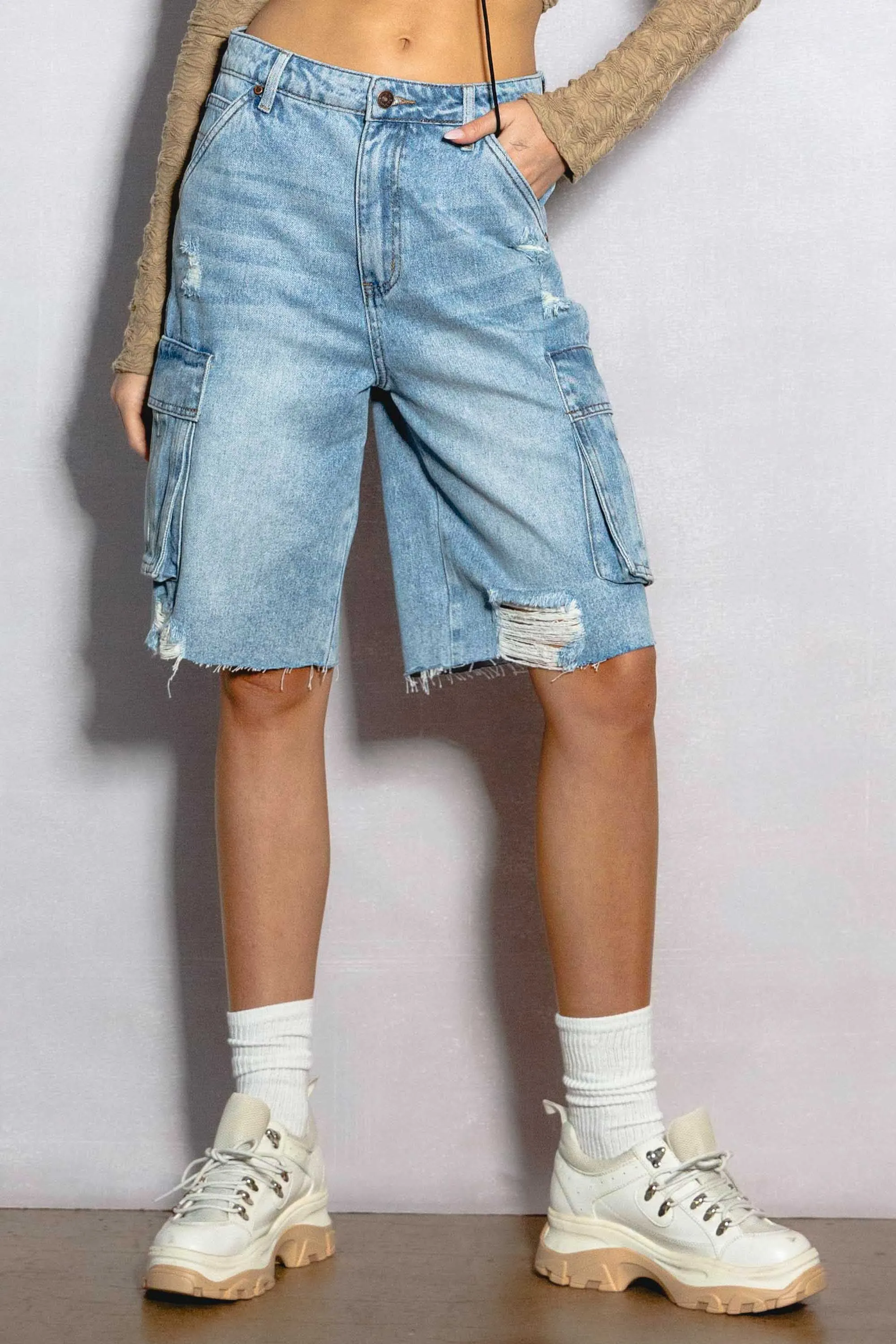 Raw Edge Hem Cargo Pocket Jorts