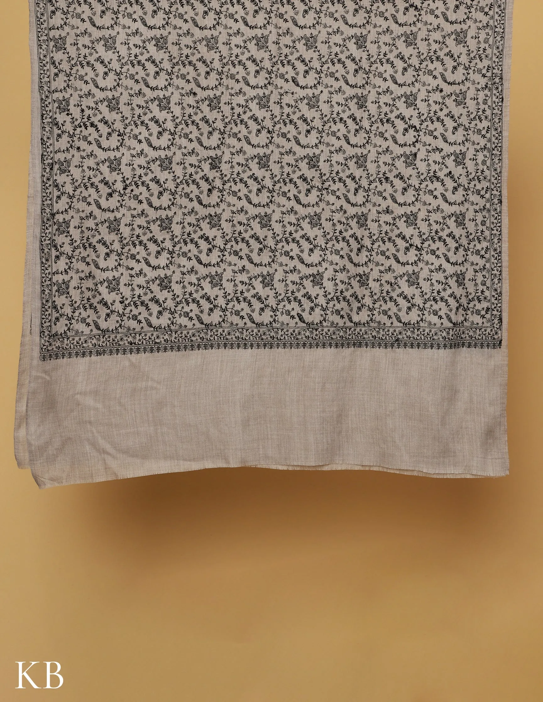 Rhino Grey Sozni Jali Embroidered Woolen Shawl