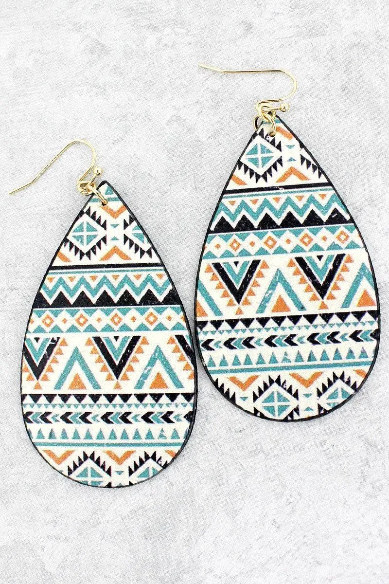 Sahara Sky Faux Leather Teardrop Earrings