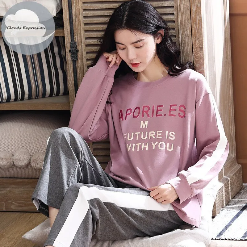 Spring Autumn Women's Sleep Lounge Pajama Long Sleeved Woman Pajama Set Cartoon Pyjamas Cotton Sleepwear M L XL XXL XXXL Fashion