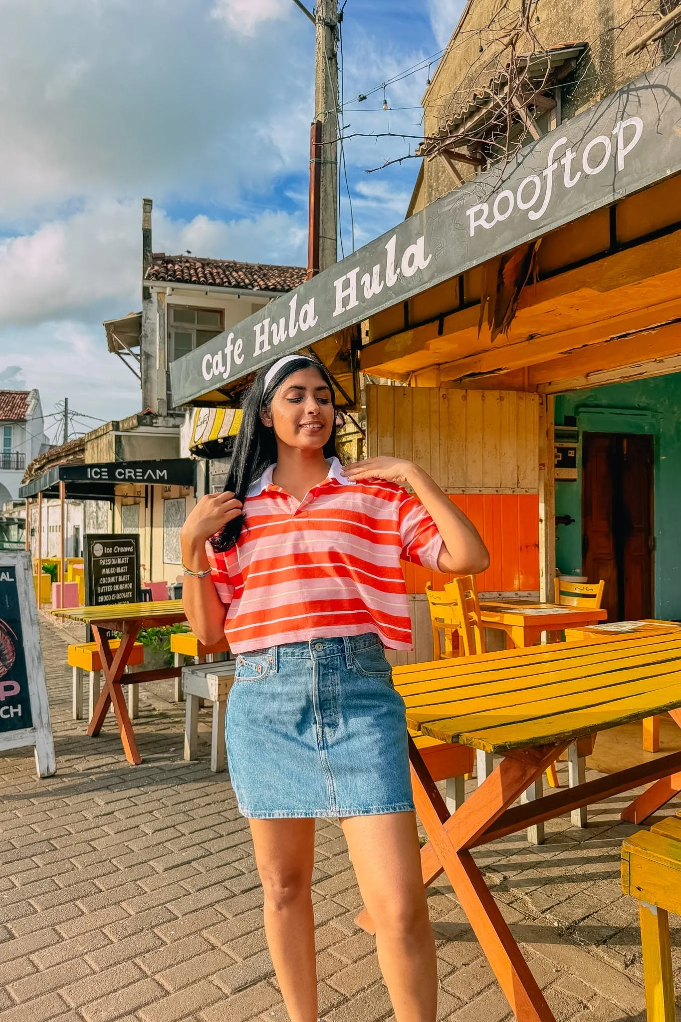 Sunset Stripes Crop Polo Tee