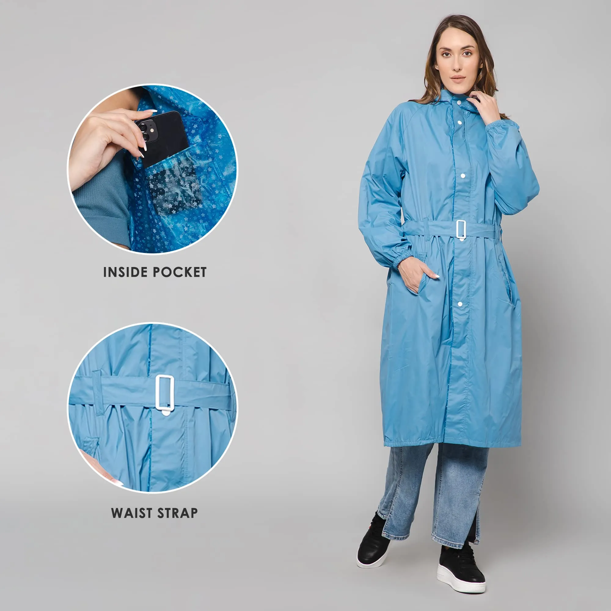 THE CLOWNFISH Raincoats for Women Rain Coat for Women Longcoat Raincoat for Ladies Waterproof Reversible Double Layer. Aquashield Series (Sky Blue, X-Large)