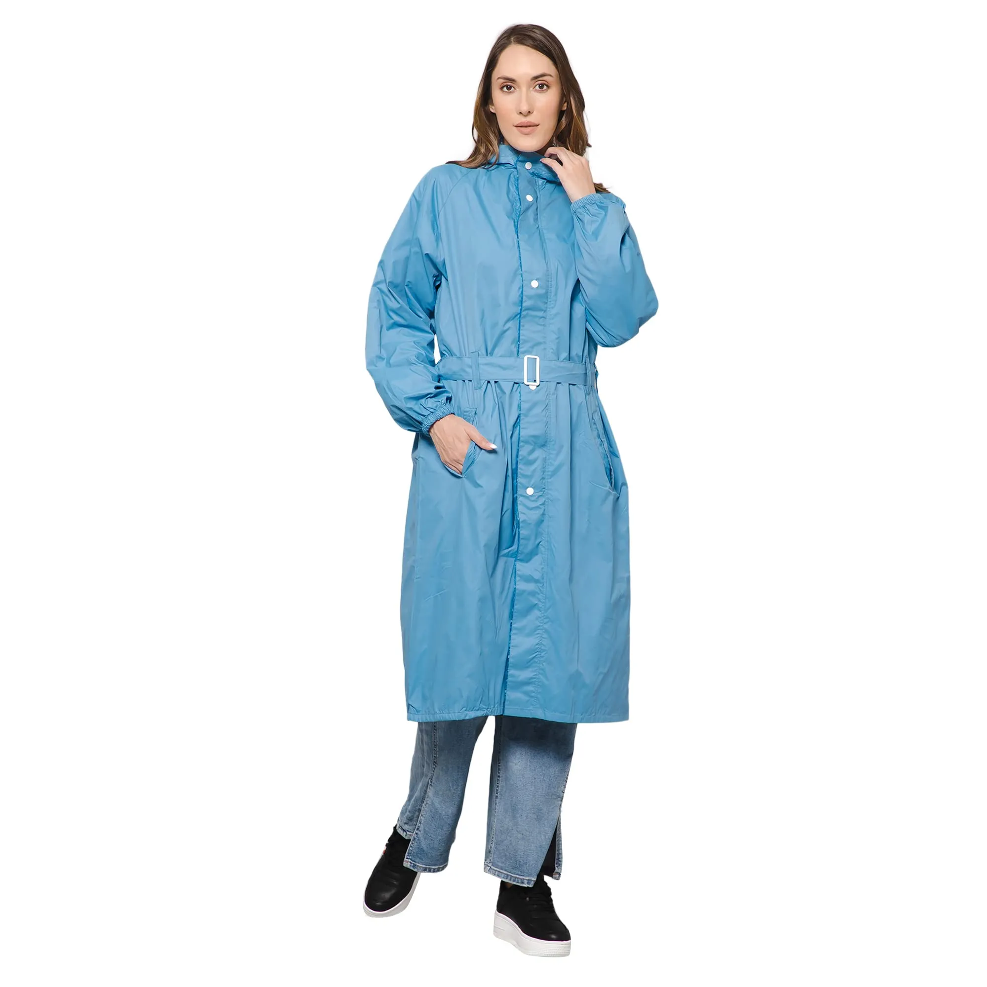 THE CLOWNFISH Raincoats for Women Rain Coat for Women Longcoat Raincoat for Ladies Waterproof Reversible Double Layer. Aquashield Series (Sky Blue, X-Large)