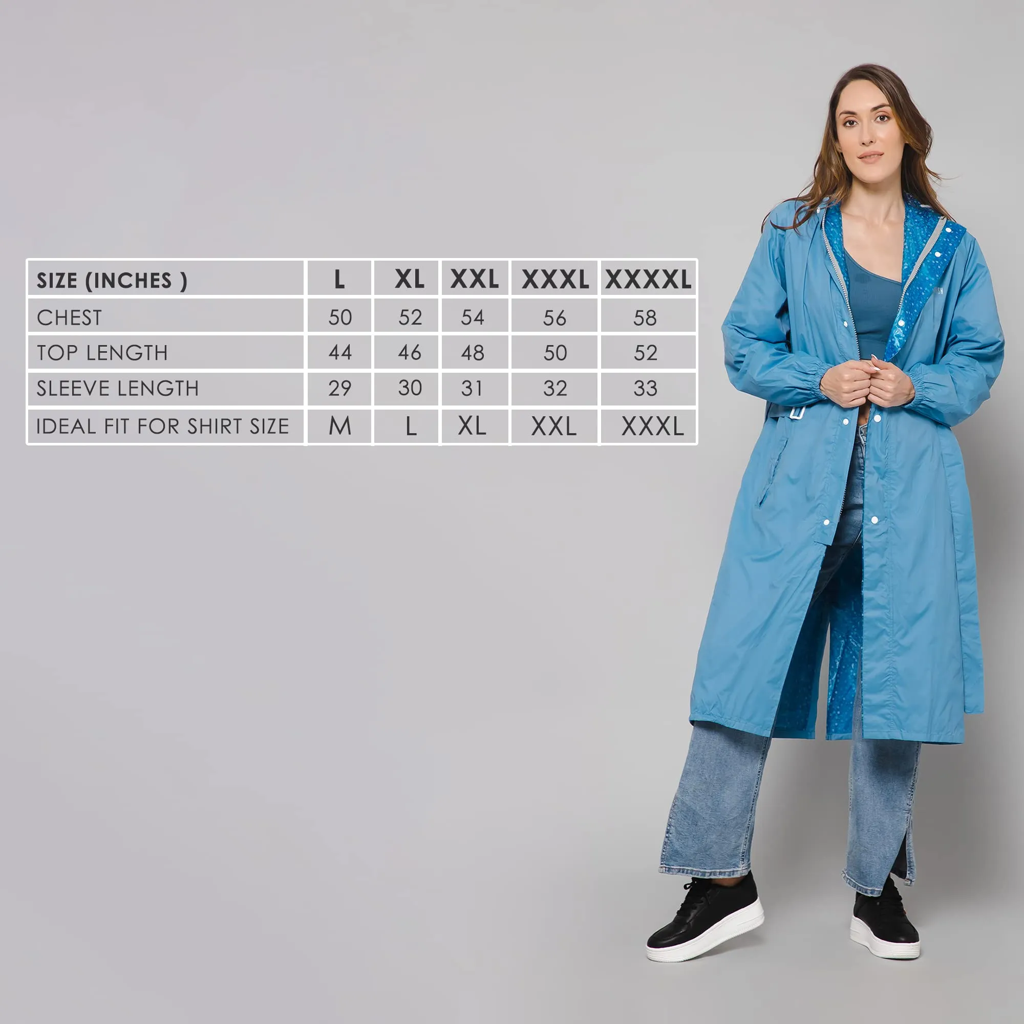 THE CLOWNFISH Raincoats for Women Rain Coat for Women Longcoat Raincoat for Ladies Waterproof Reversible Double Layer. Aquashield Series (Sky Blue, X-Large)