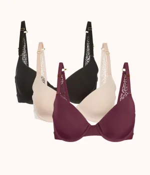 The T-Shirt Bra Trio: Toasted Almond/Jet Black/Plum